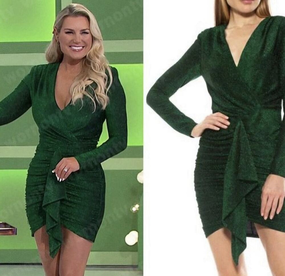 NWT Alexis Admor Dress Metallic Green Ruched Poison Ivy Stretch Medium